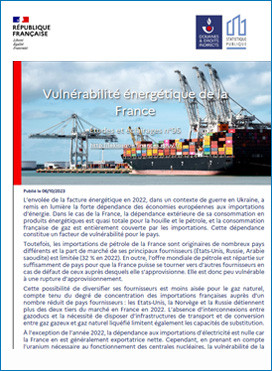 Vulnérabilité énergétique de la France, DG Douanes, Études et éclairages n°95 (octobre 2023)