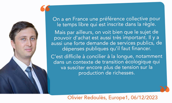 Citation durée du travail, Olivier Redoulès, directeur des études de Rexecode sur Europe1, 06/12/2023