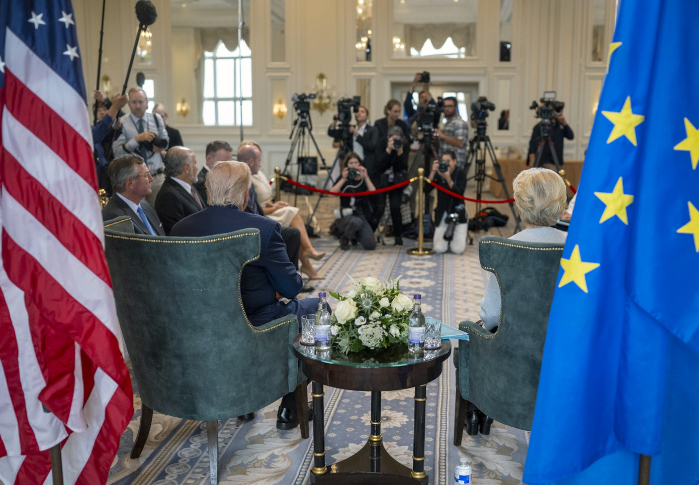 President Donald J. Trump participates in a Bilateral with the President of the European  Commission Ursula von der Leyen at the Trump Turnberry golf course in Turnberry, Scotland, Friday, July 27, 2025. (Official White House Photo by Daniel Torok)