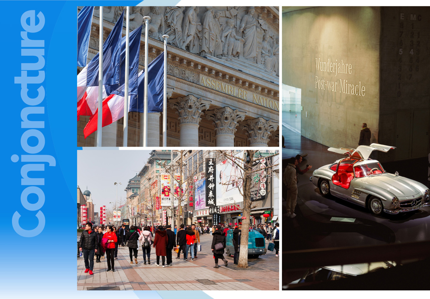Photos : fronton Assemblée Nationale (Assemblée Nationale) ; Musée Mercedes-Benz de Stuttgart (Edoardo Giudici Saraval, Unsplash);  Pékin (Eric Prouzet, Unsplash)