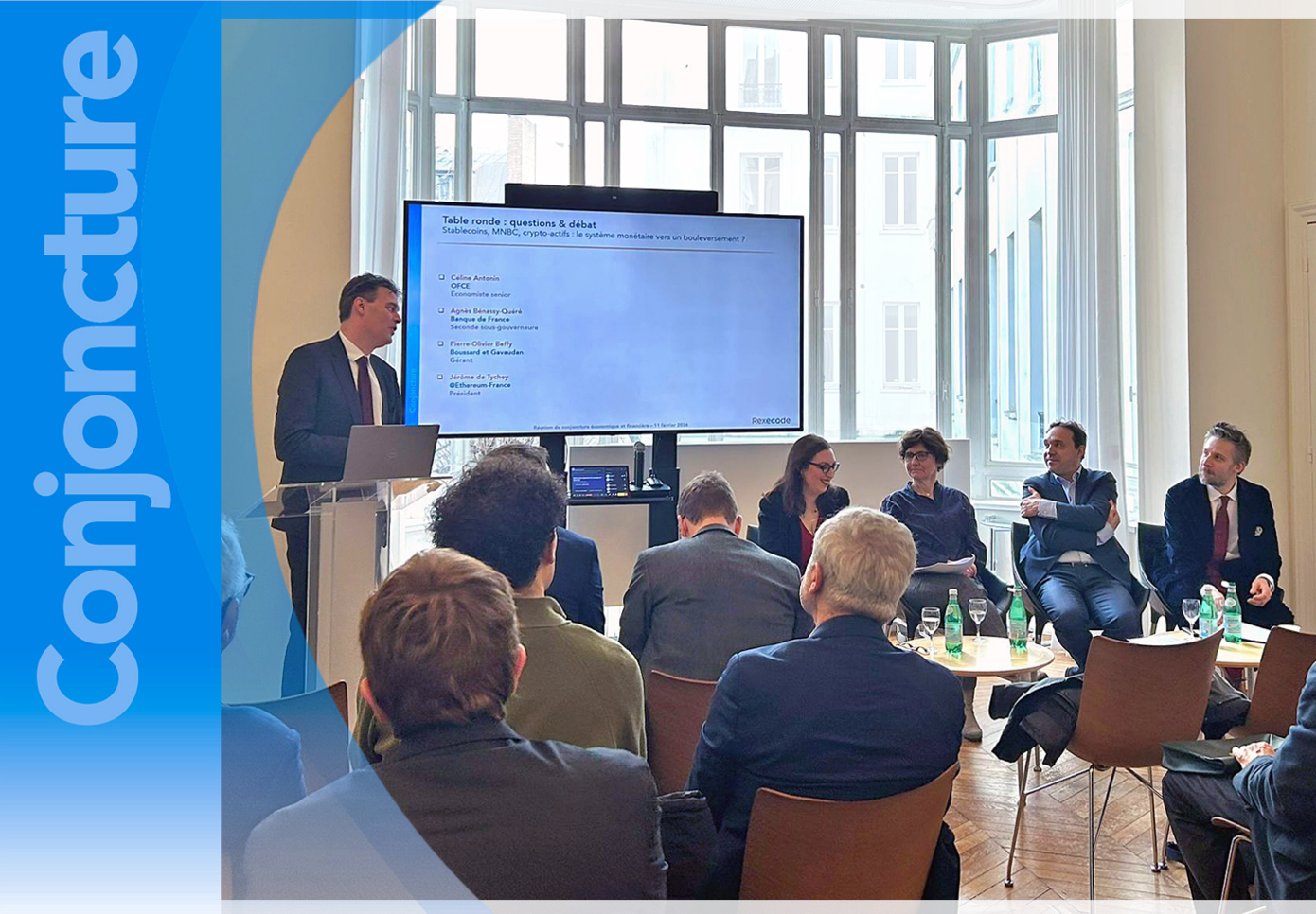 "réunion février 2026, photo Rexecode (D. Ferrand, C. Antonin, A. Benassy-Quéré, J. de Tichey"