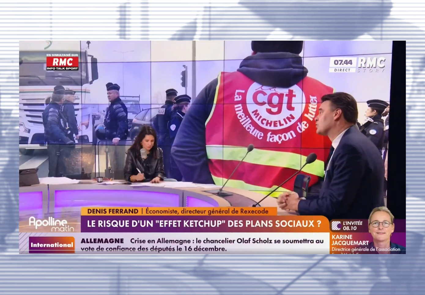 Denis Ferrand, Apolline de Malherbe sur le plateau de RMC, 13/11/2024 (capture écran)