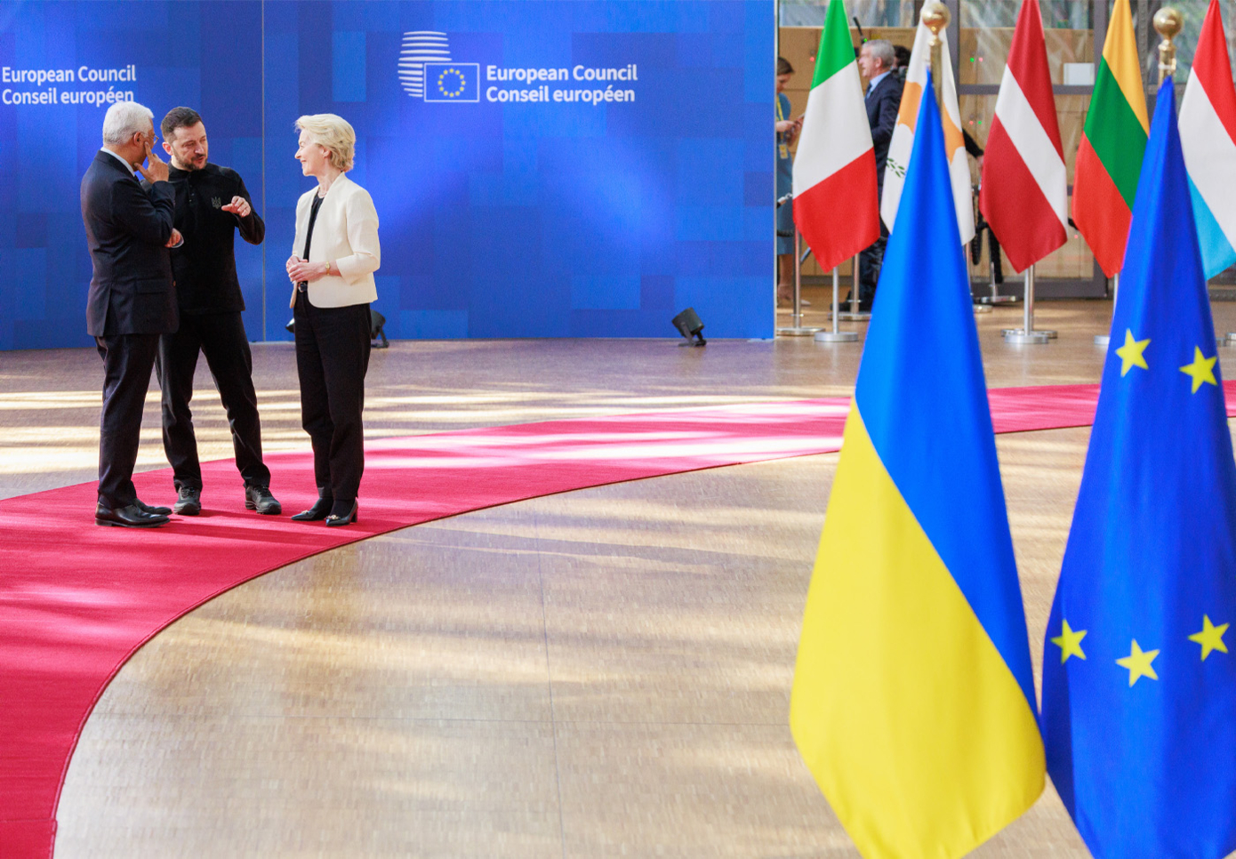António Costa, Volodymyr Zelensky, Ursula von der Leyen, photographe:Christophe Licoppe, copyright Commission européenne
