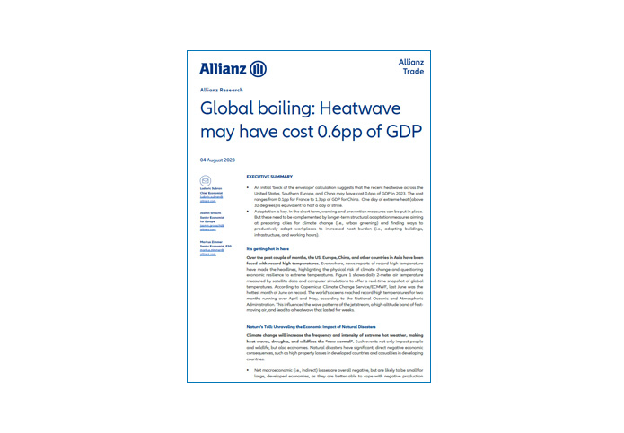 Global boiling: Heatwave may have cost 0.6pp of GDP (Allianz, 08/2023)