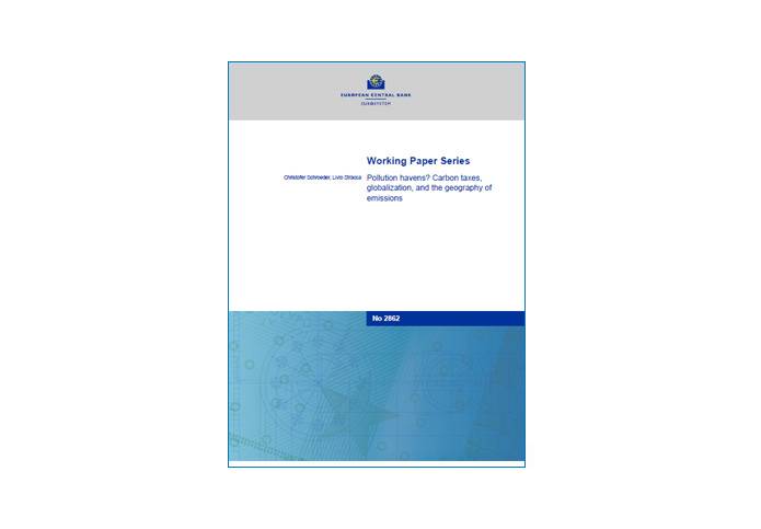 Couverture de : Pollution havens? Carbon taxes, globalization, and the geography of emissions, Christofer Schroeder, Livio Stracca, European Central Bank, Working Paper Series, No 2862, nov. 2023