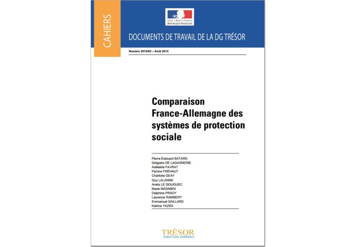 Couverure du DT N. 2012/02 de la DG Trésor (Comparaison  France-Allemagne des  systèmes de protection  sociale)