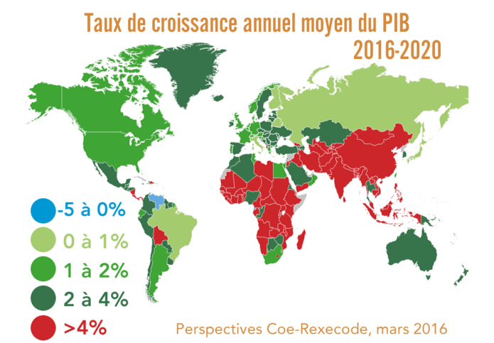 Taux de croissance annuel moyen du PIB 2016-2020 - prévision Coe-rexecode mars 2016