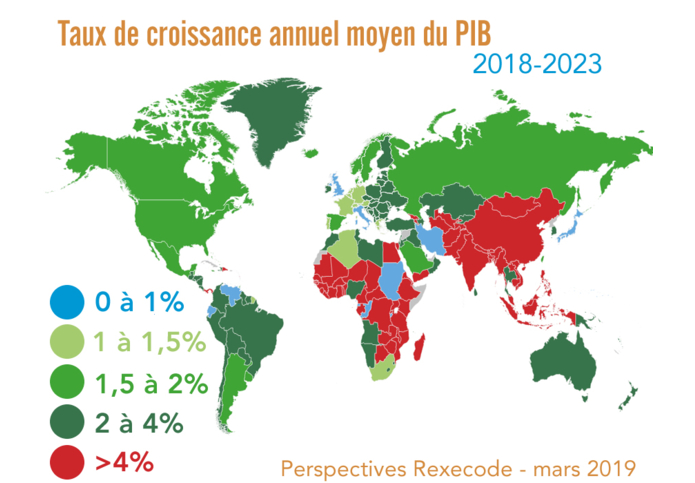 Croissance PIB prévisions Rexecode 2019-2023 (carte)