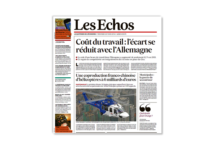 "Une" des Echos, 26 mars 2014