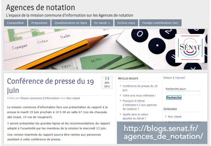 Page d'accueil de blogs.senat.fr/agences_de_notation