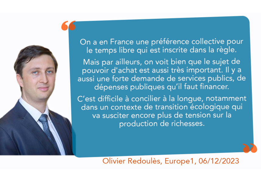 Citation durée du travail, Olivier Redoulès, directeur des études de Rexecode sur Europe1, 06/12/2023